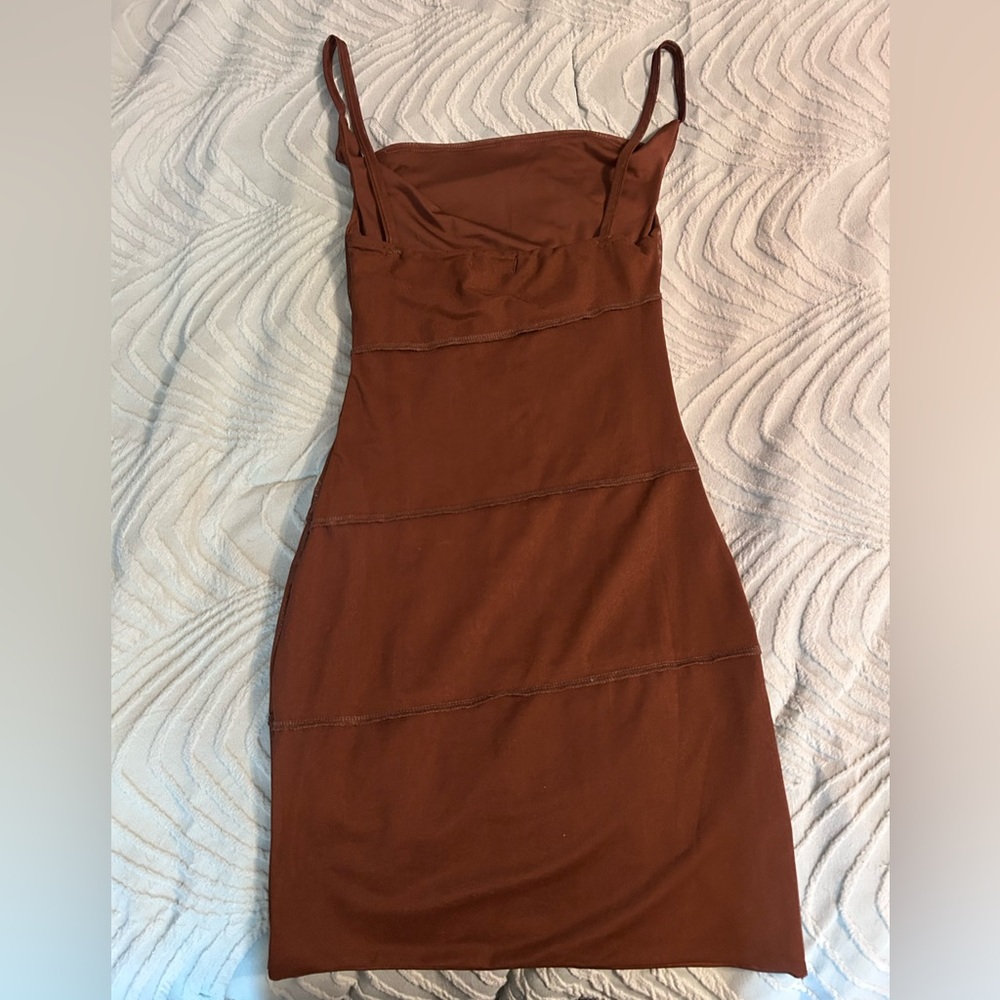 Elegant Brown Spaghetti Strap Dress